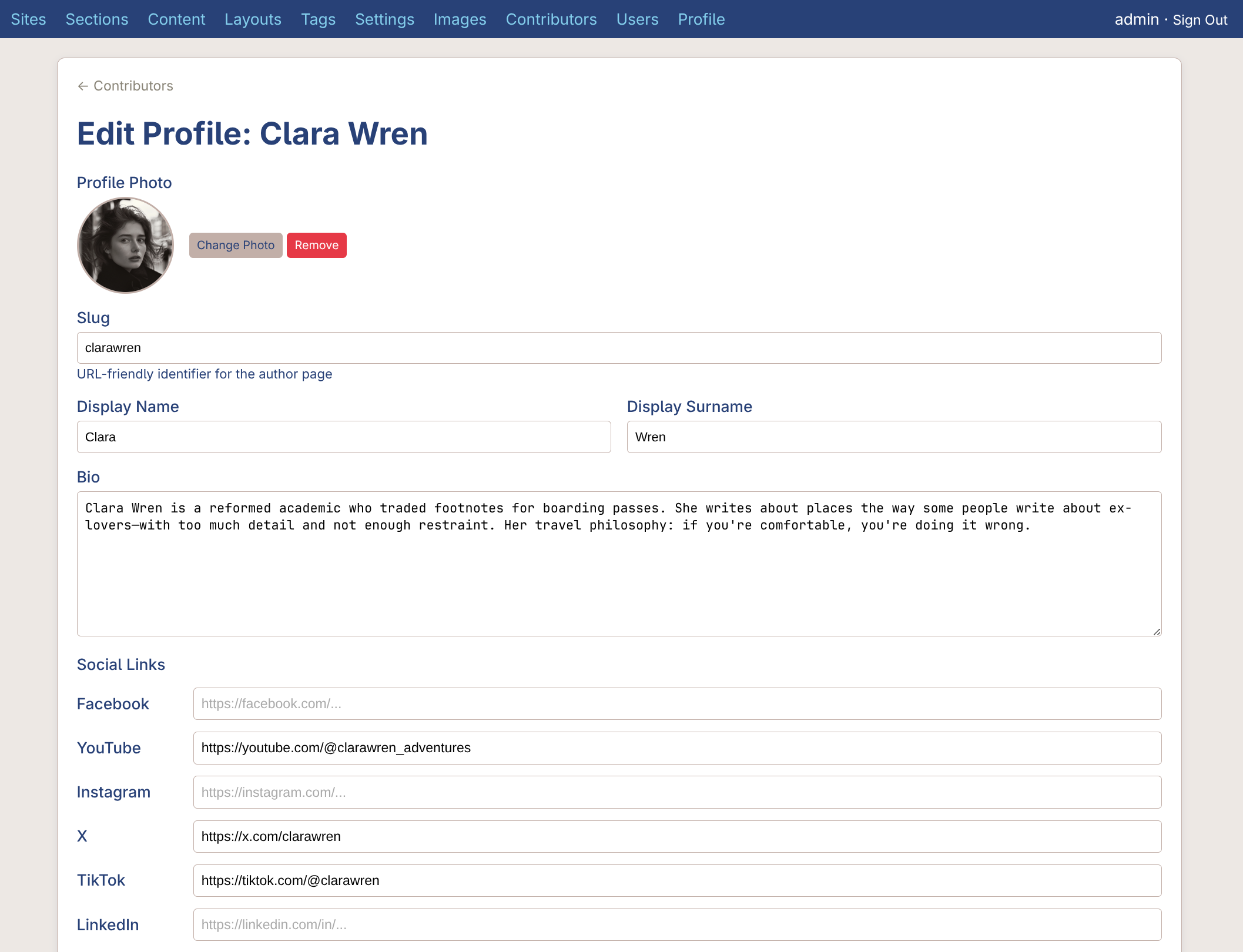 edit contributor profile