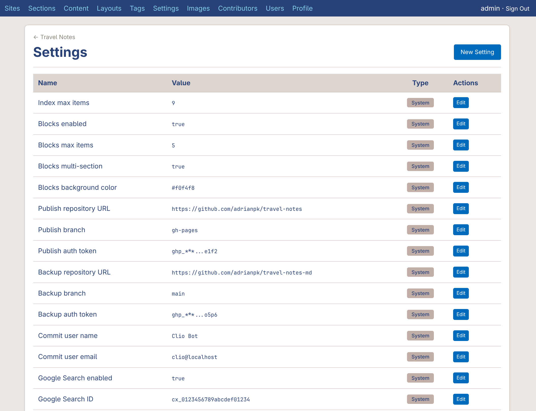 list settings