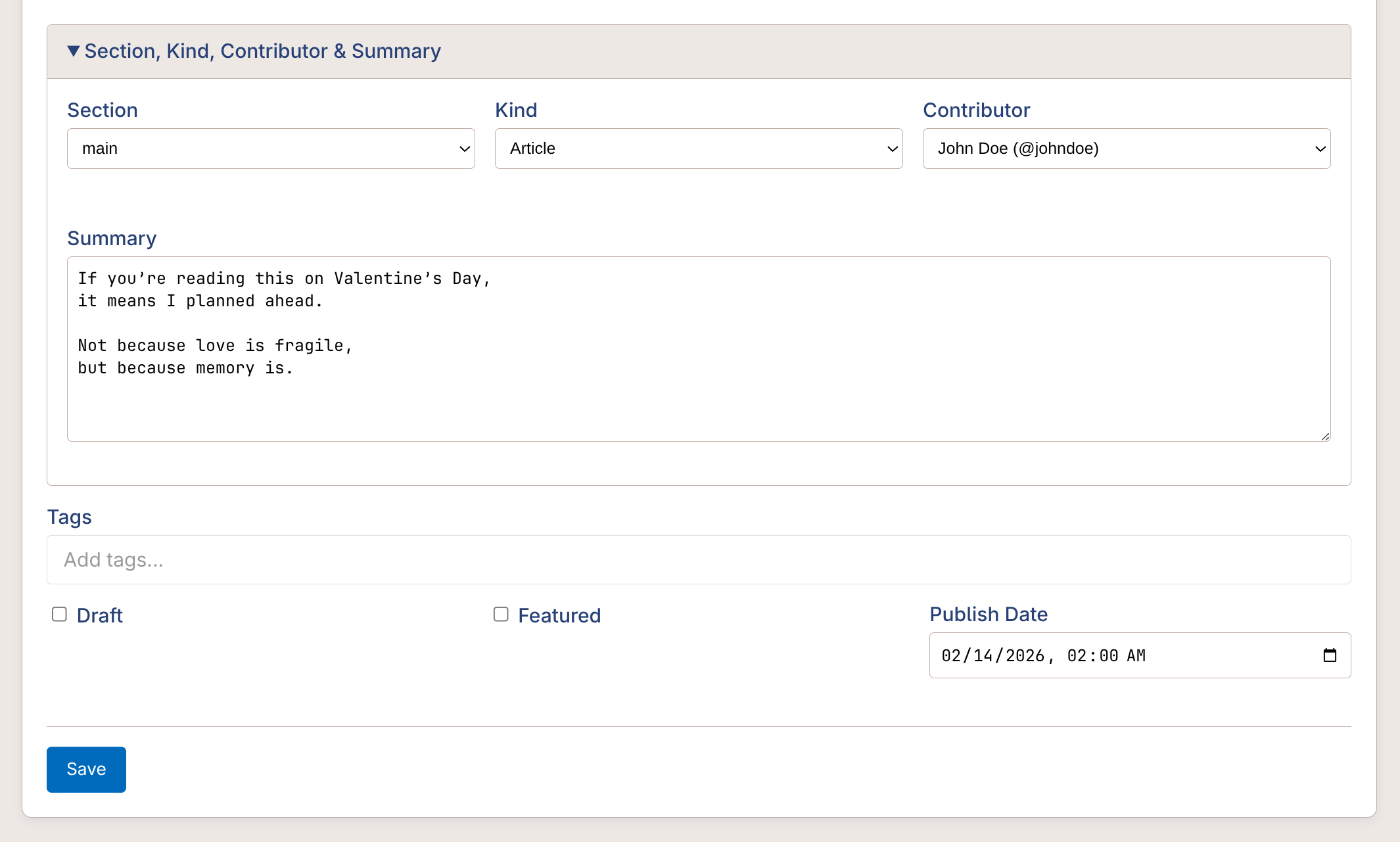 Clio scheduled post with future publication date